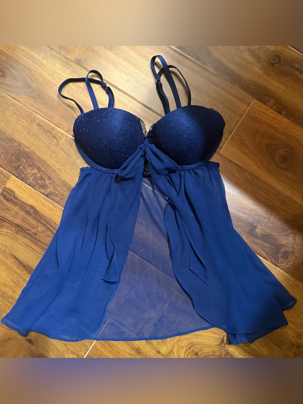 Victoria's Secret Navy Lace & Chiffon Babydoll Chemise